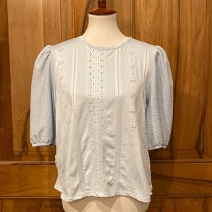 Zac & Rachel - Puffed-Sleeve Pale Baby-Blue Eyelet Top - EUC - L
